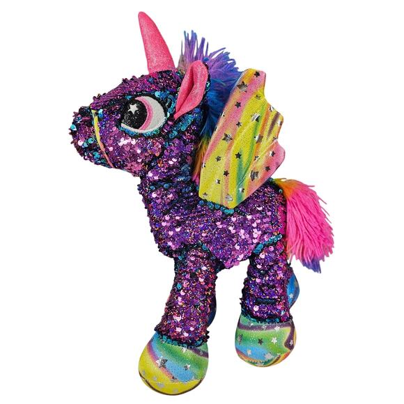 ATHOINSU SENSORY UNICORN PLUSH TOY DUAL COLOR SEQUIN SPARKLE 12" STUFFED ANIMAL - Picture 2 of 10